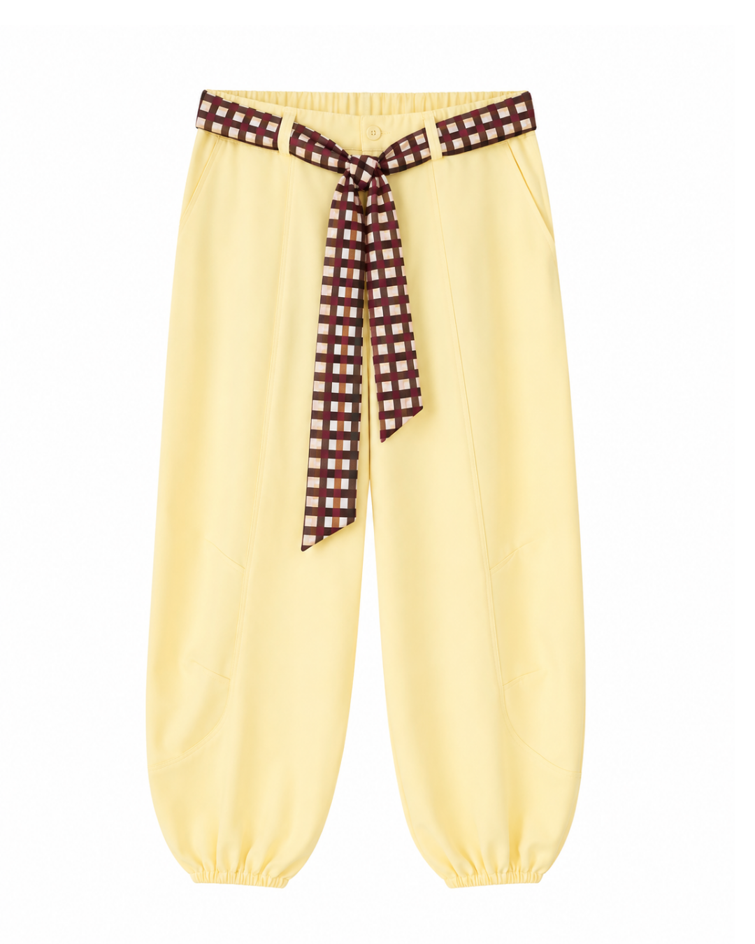 Pantalón bombacho amarillo con cinturón vichy