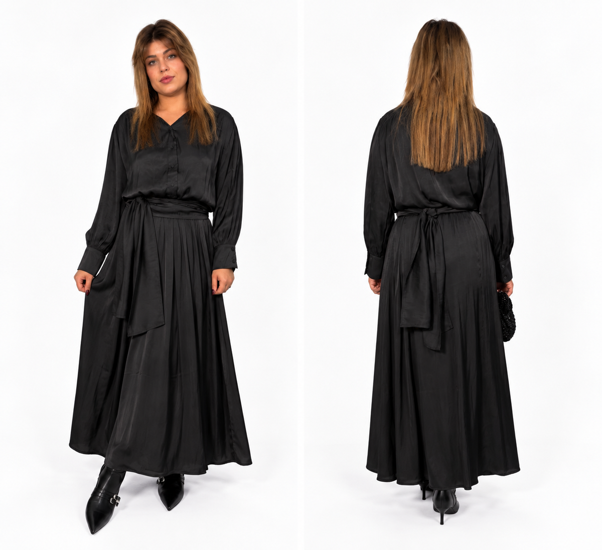 Conjunto Kahyra Satén Camisa y Falda