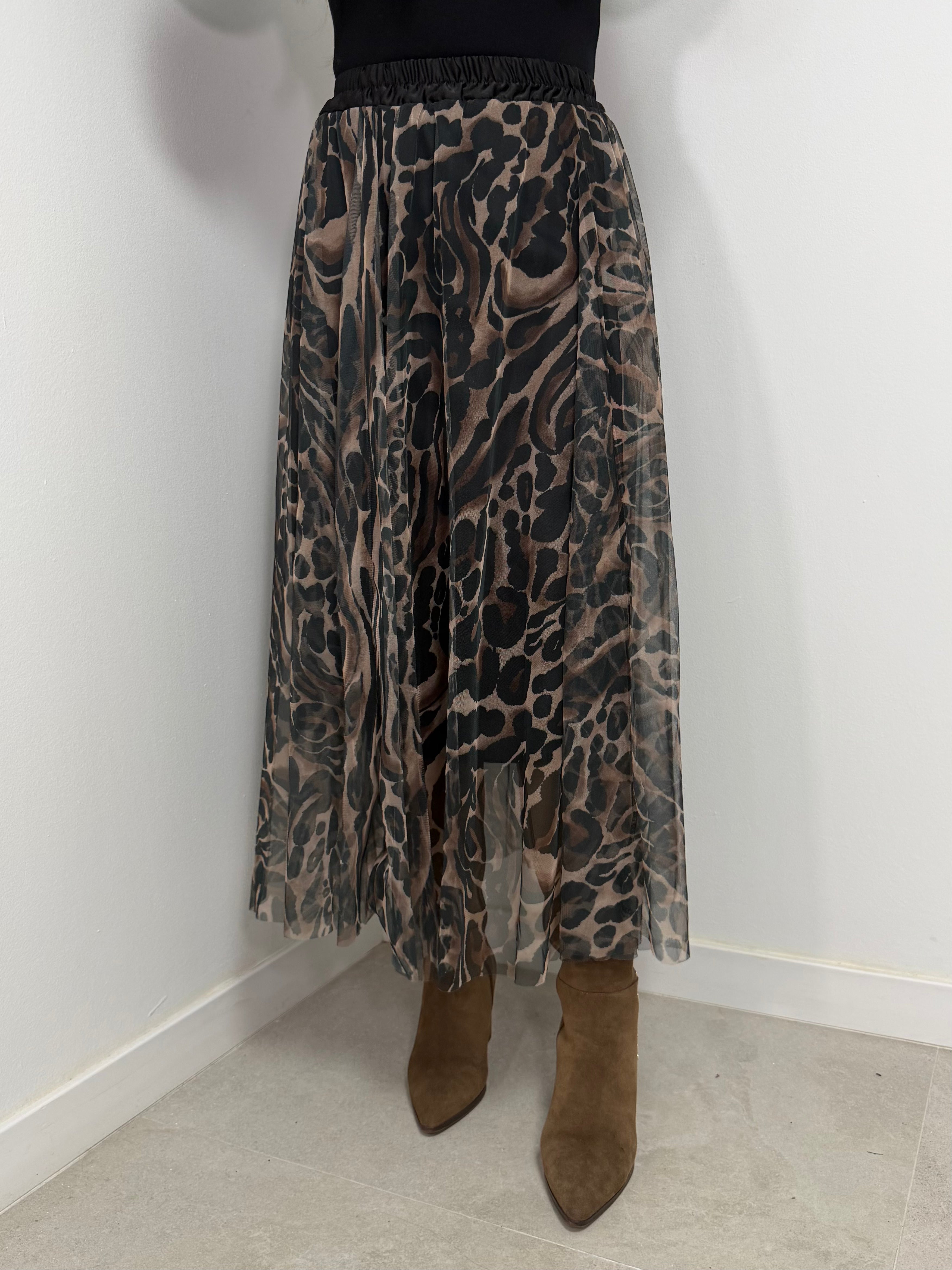 falda plisada leopardo black