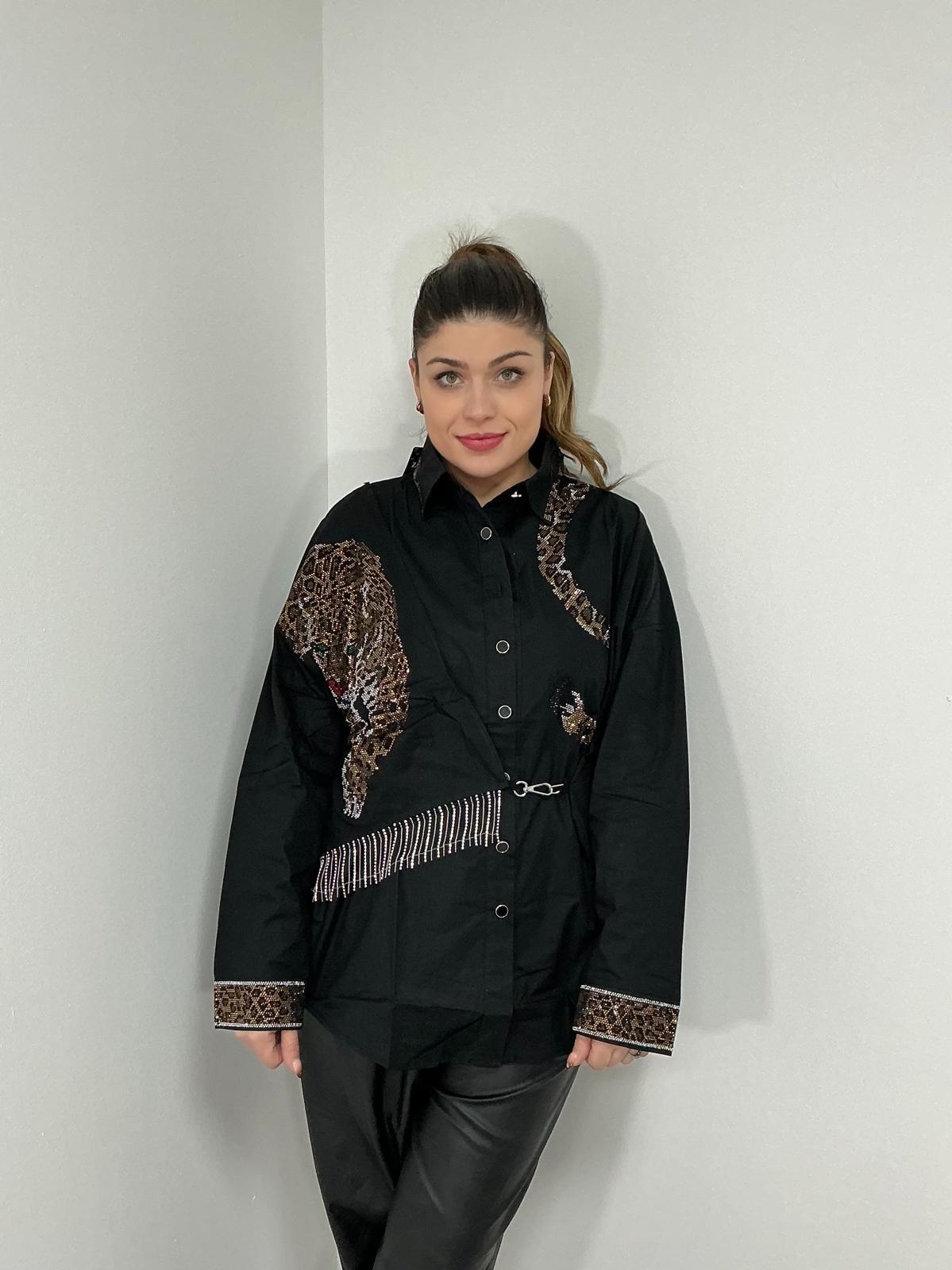 Camisa cruzada  black leopard