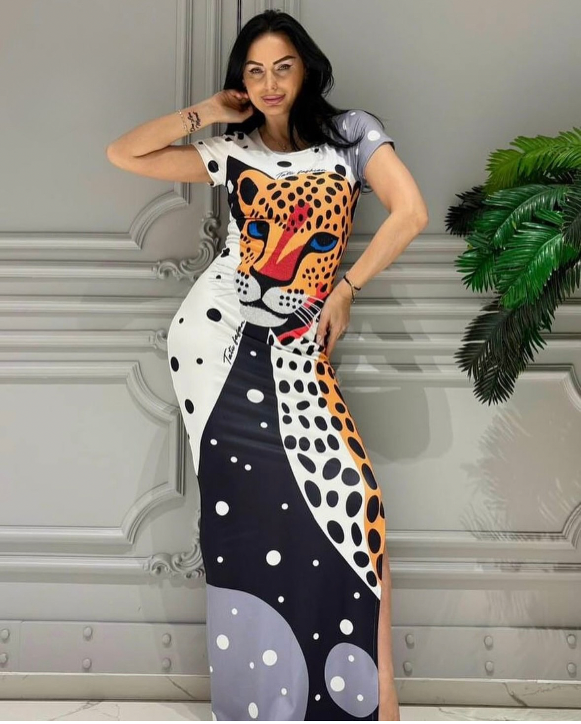 Vestido contraste leopardo