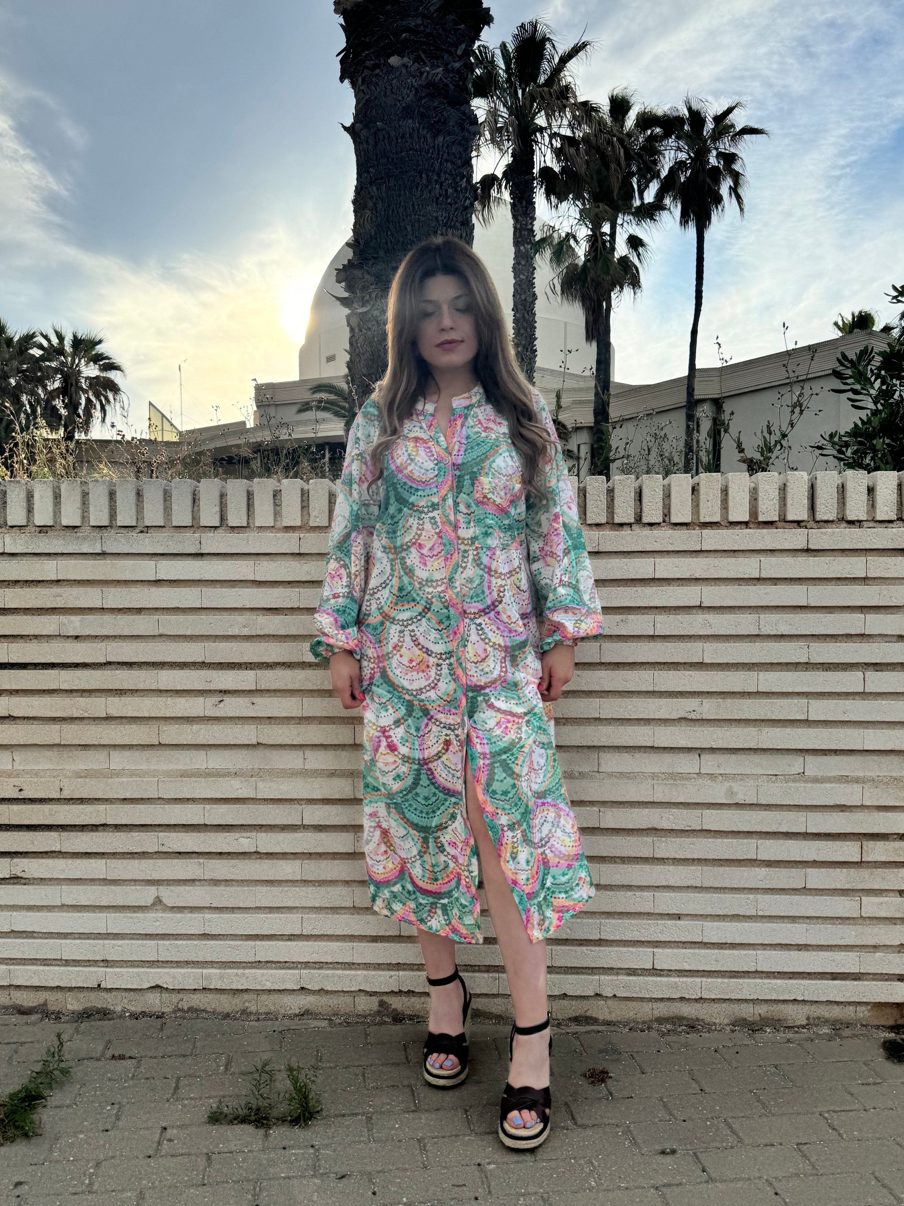 Vestido camisero Sunset verde