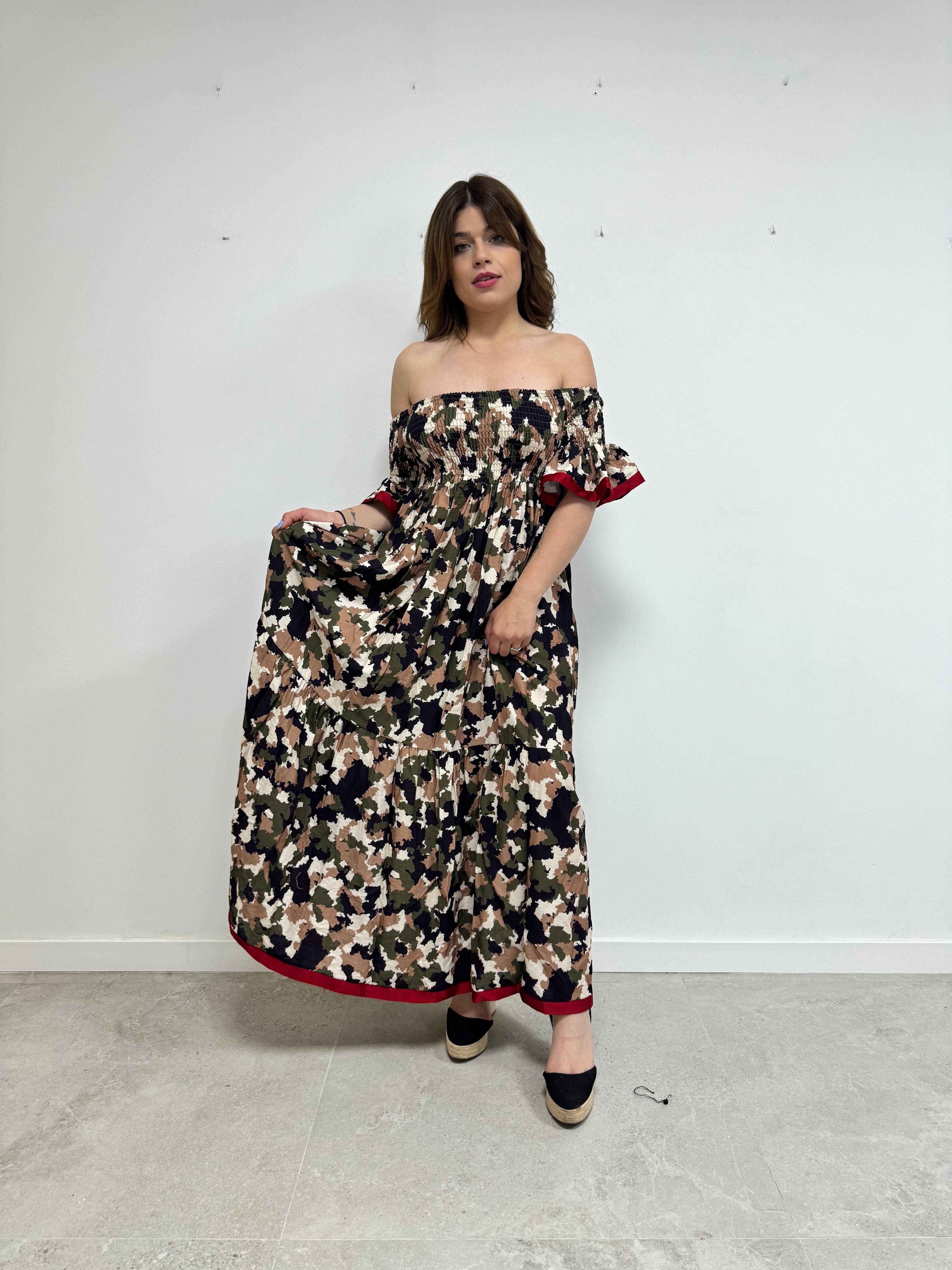 Vestido estampado volante militar 