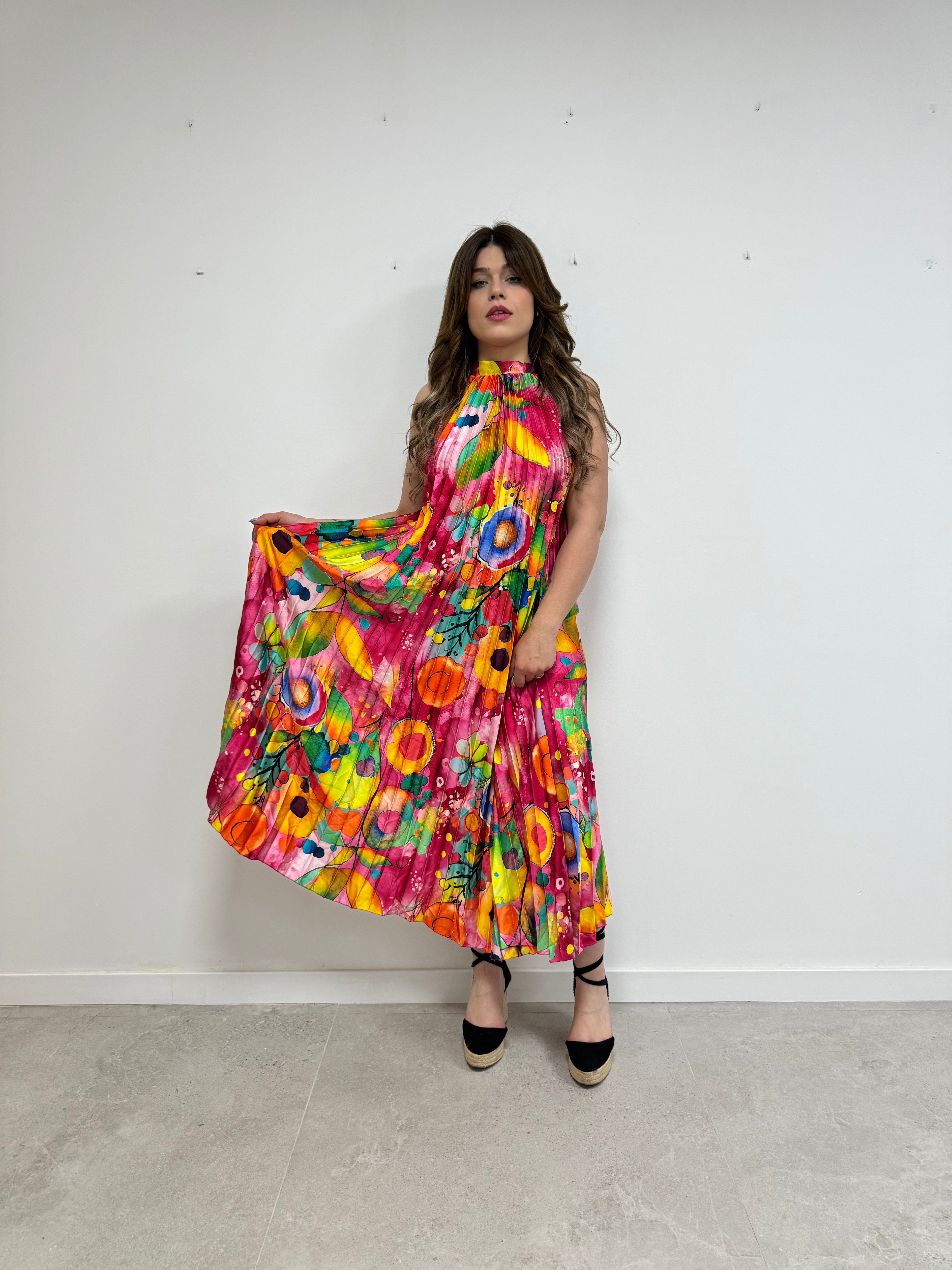 Vestido plisado colores iskia shopping