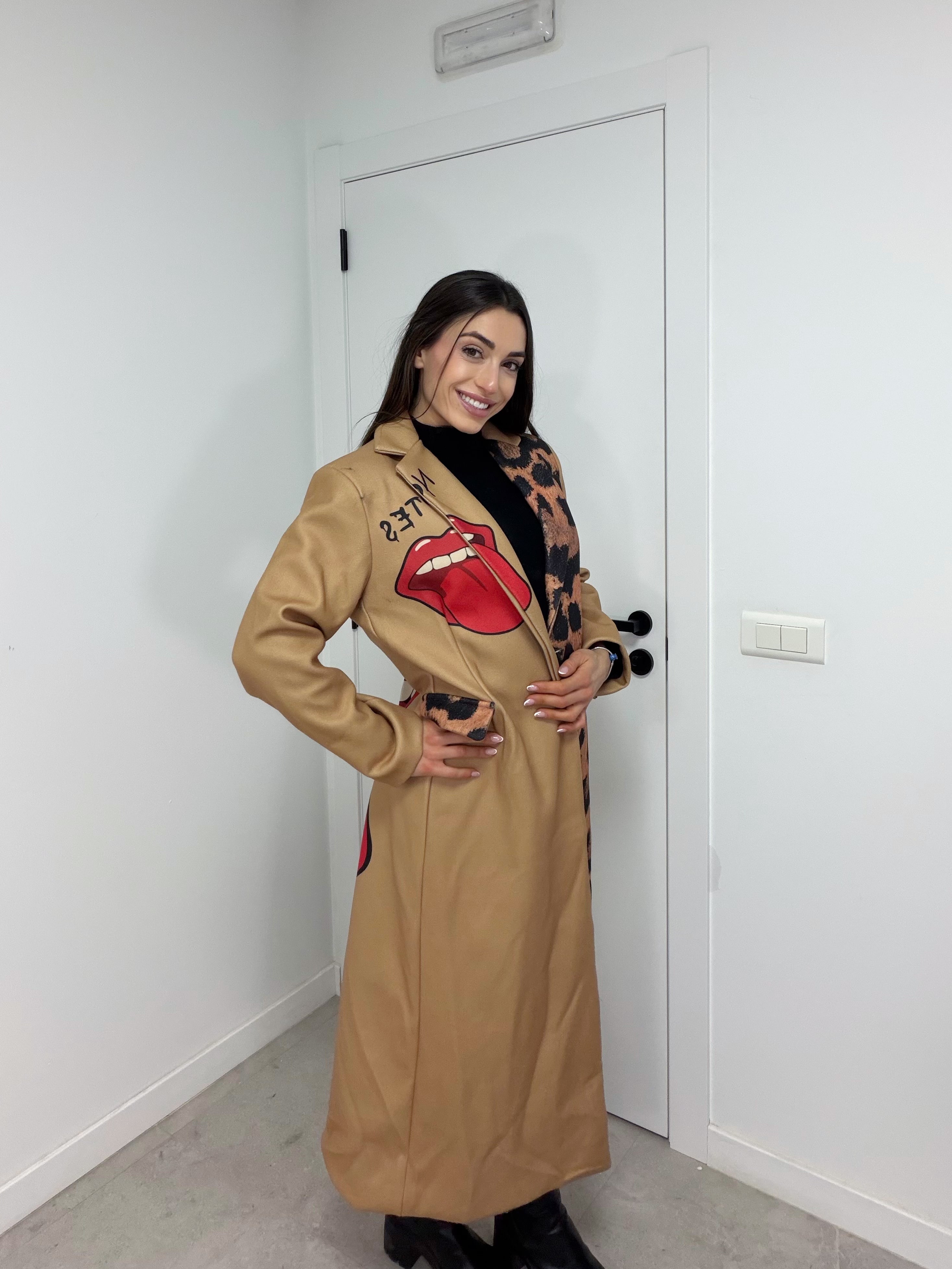 Abrigo largo paño leopardo