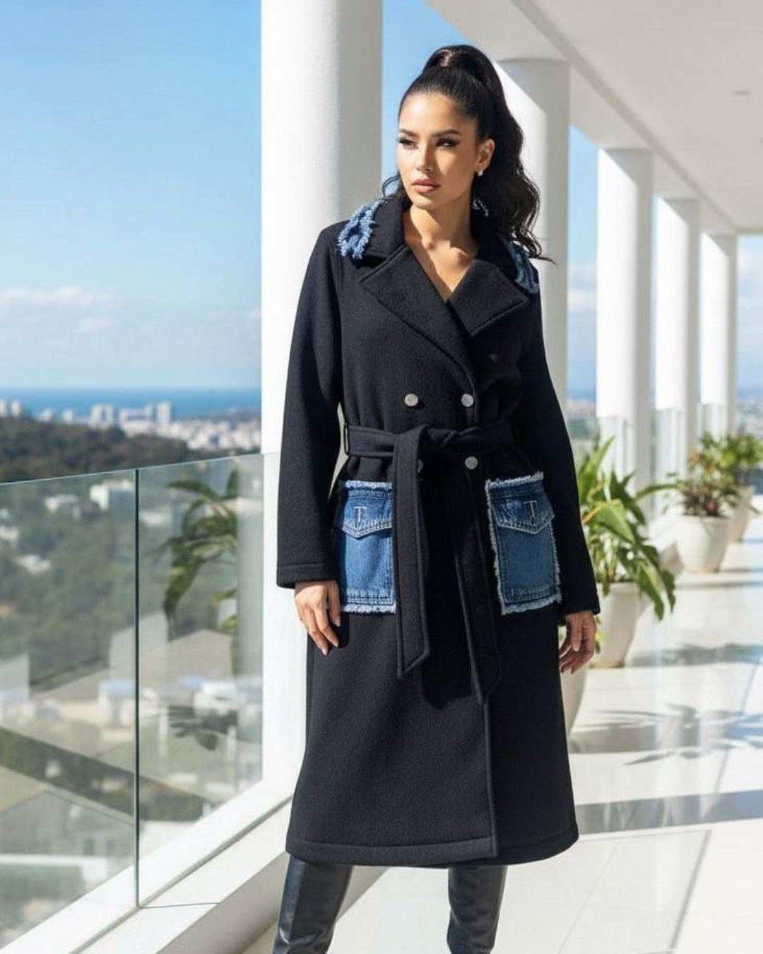 Abrigo largo black denim