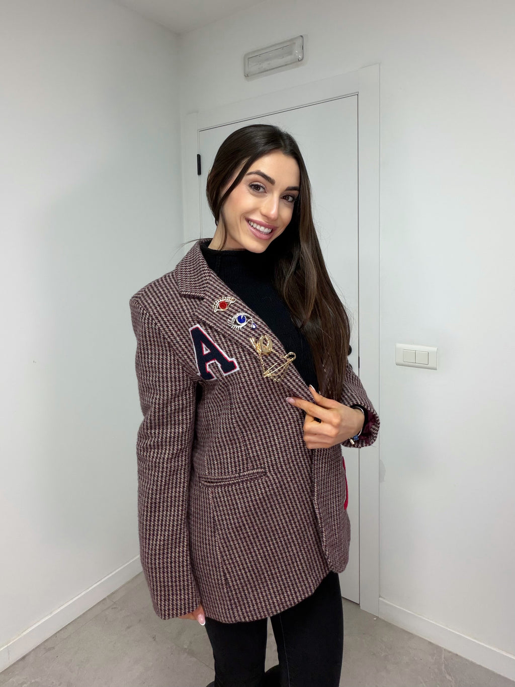 Blazer de cuadros con parches