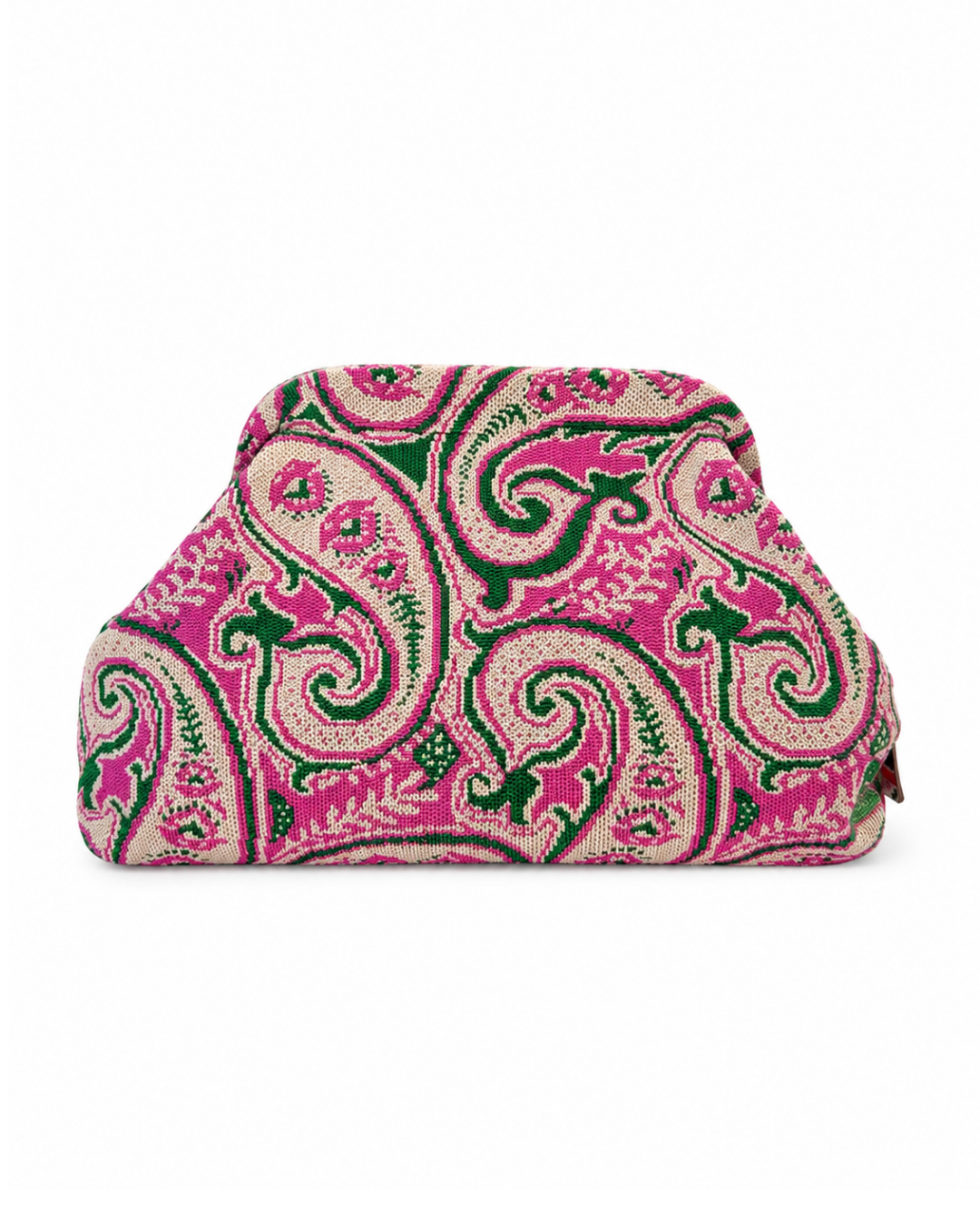 Bolso clutch étnico rosa y verde