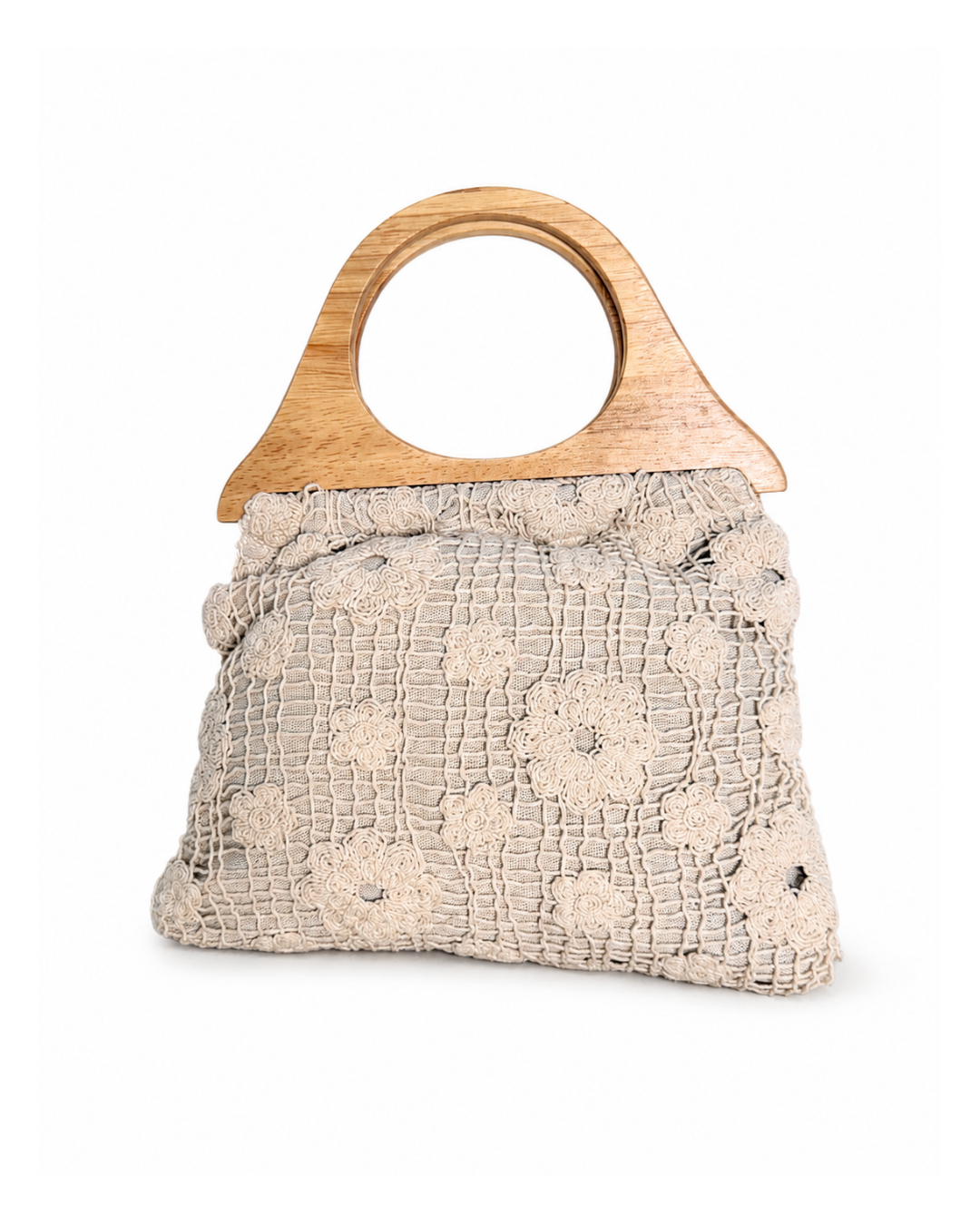 Bolso de mano crochet con asa de madera