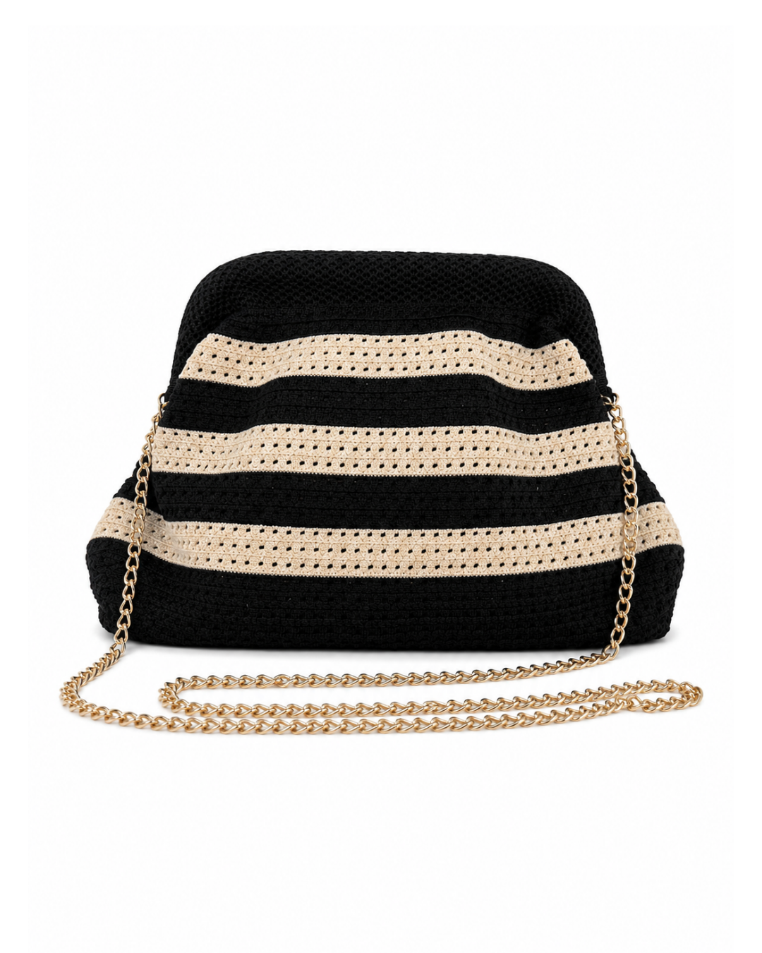 Bolso clutch rayas negro y beige