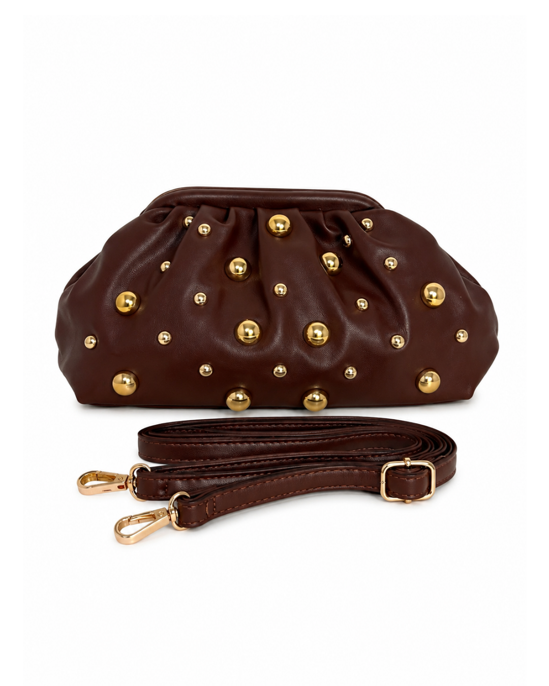 Bolso clutch tachuelas marrón