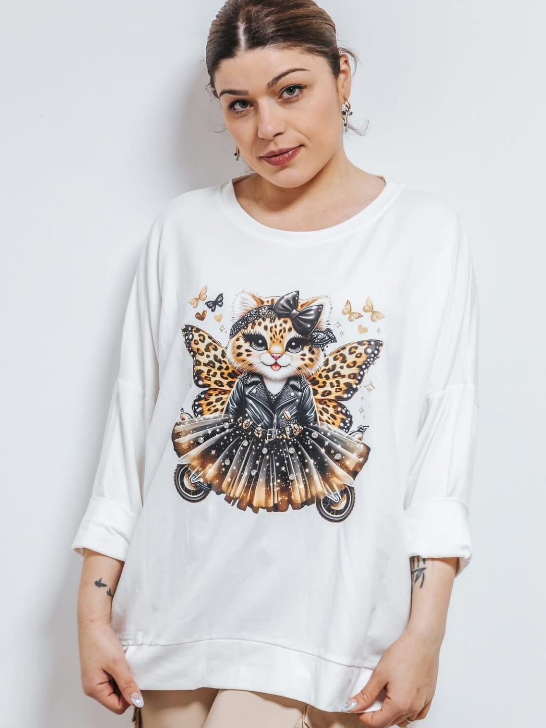 Camiseta gata brillos