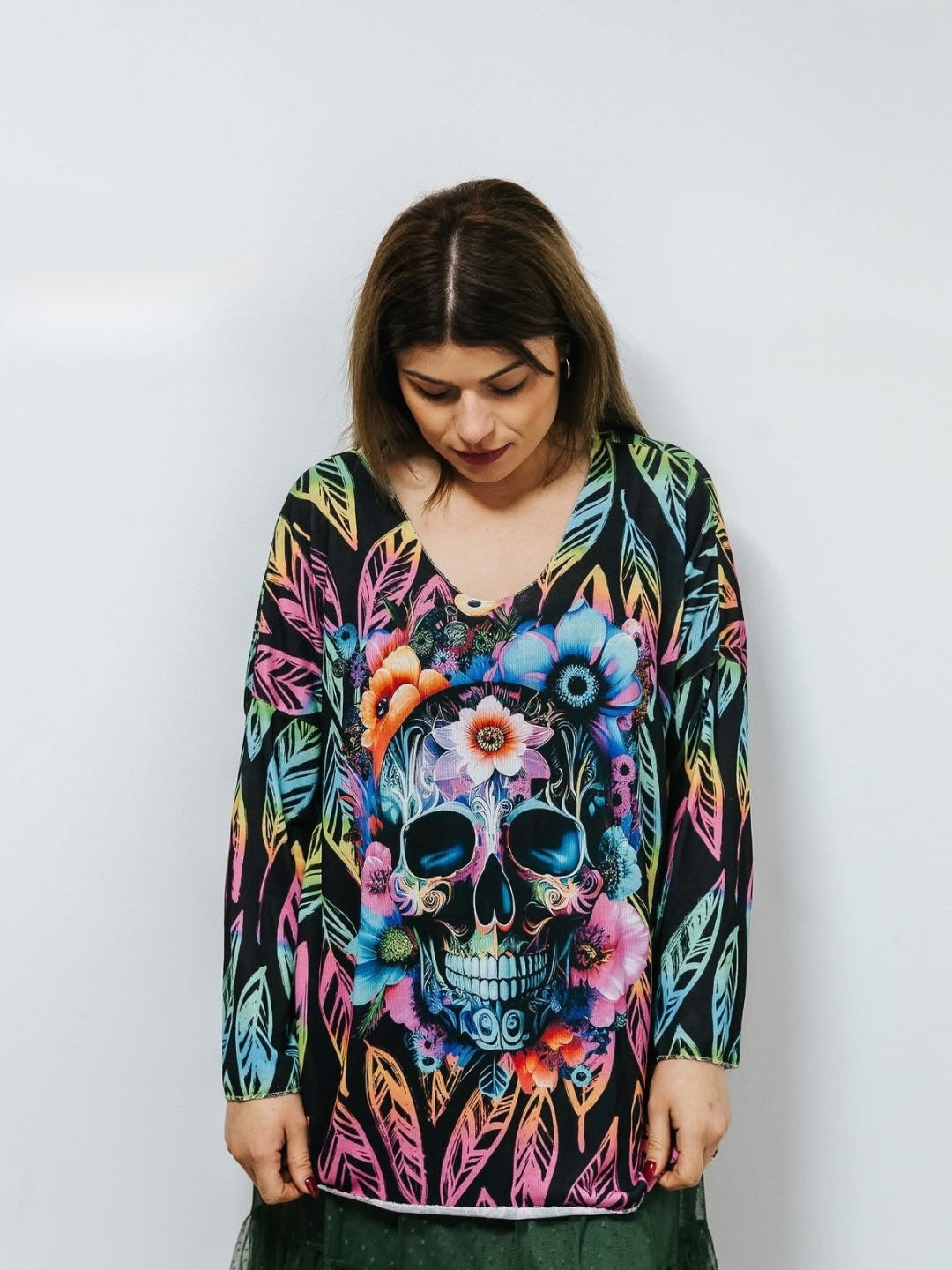 Camiseta calavera neón