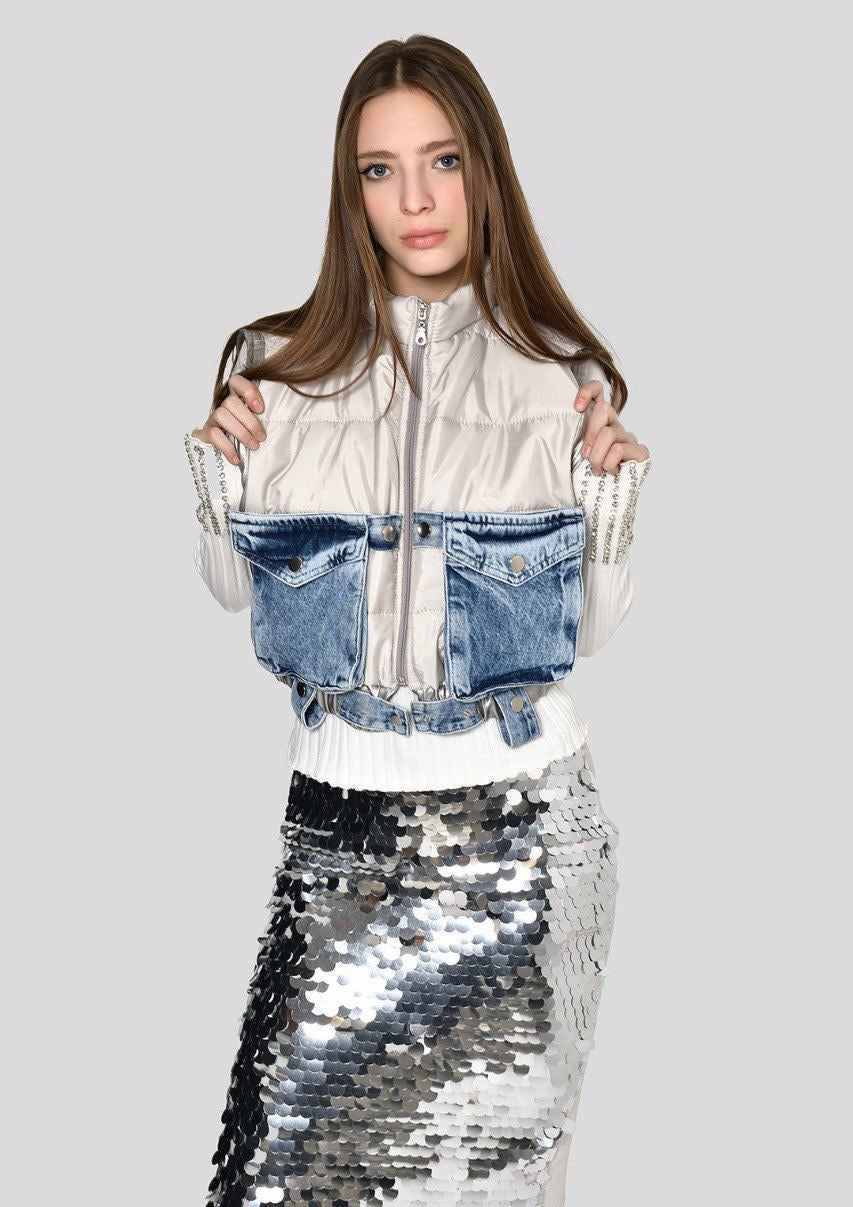 Chaleco corto bolsillos denim