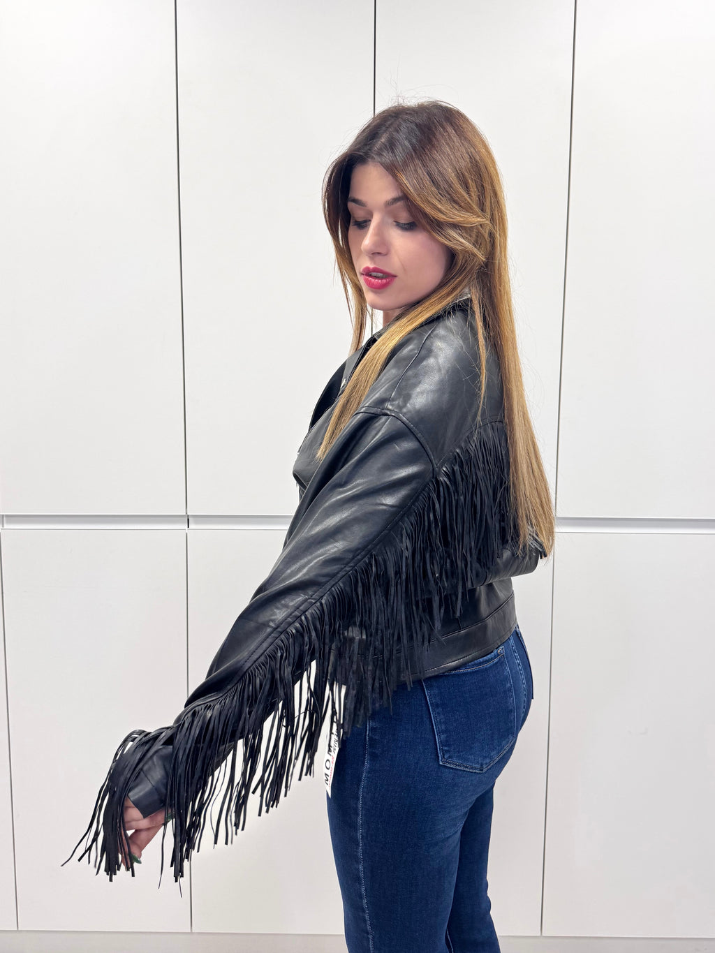 Chaqueta polipiel flecos