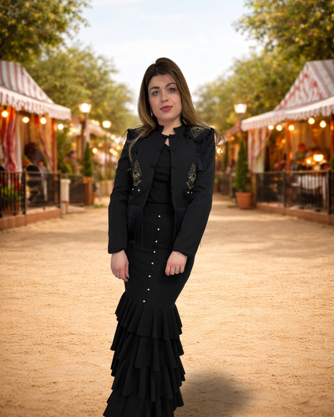 Torera flamenca con flecos