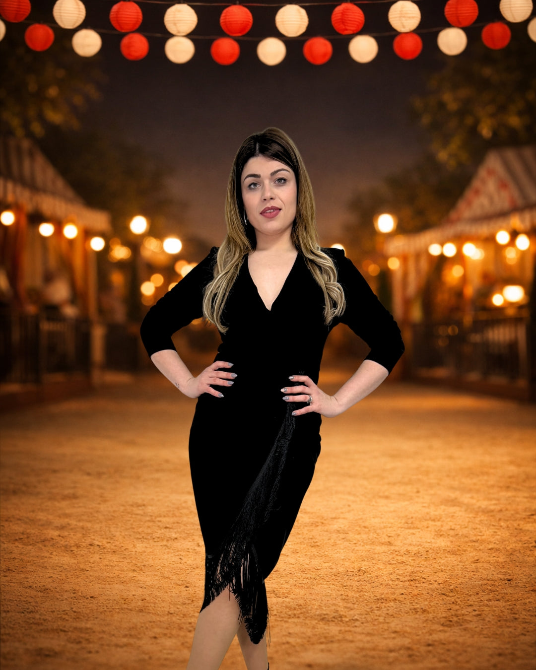 Vestido midi flecos feria