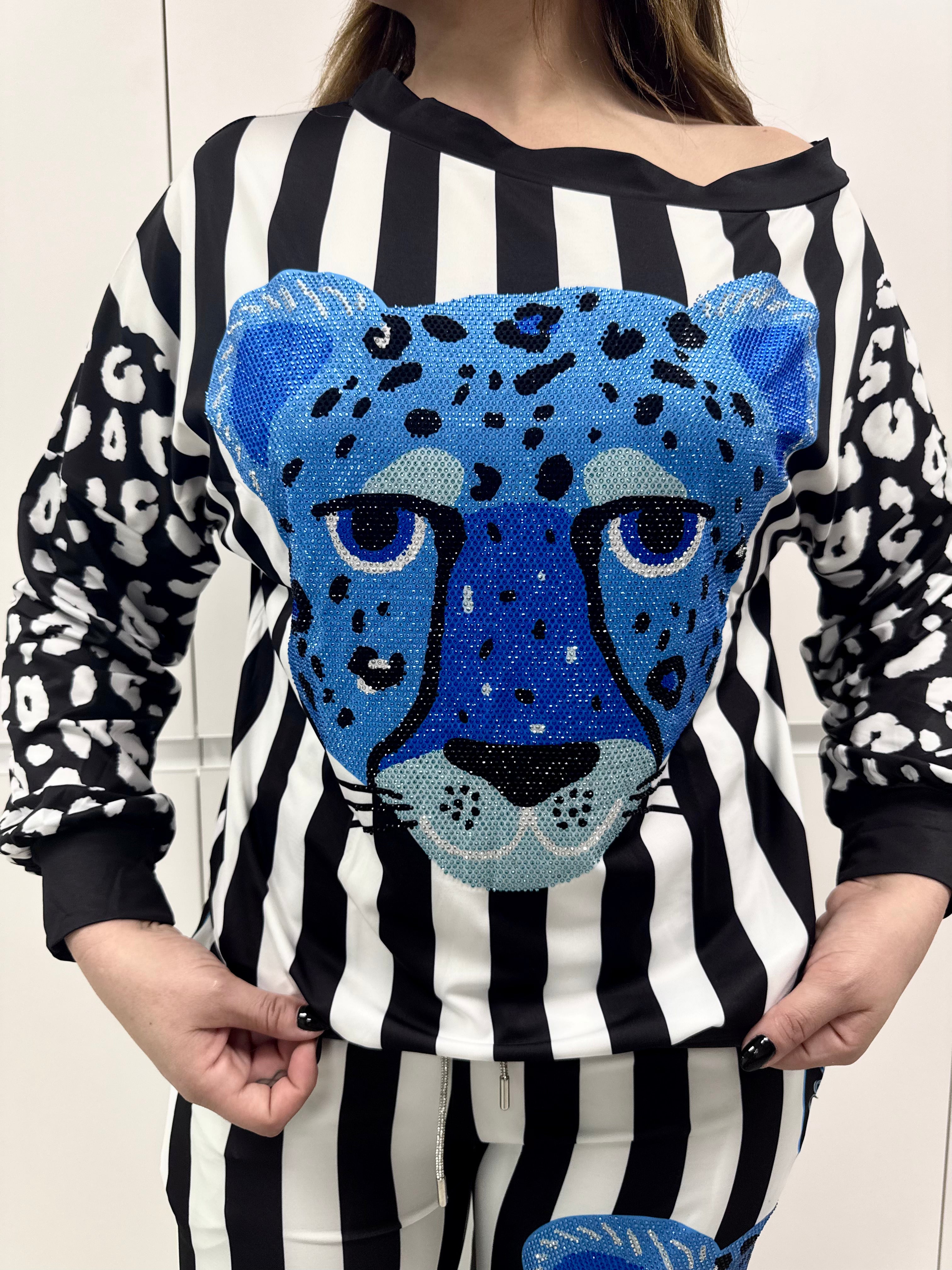 Conjunto rayas leopardo azul