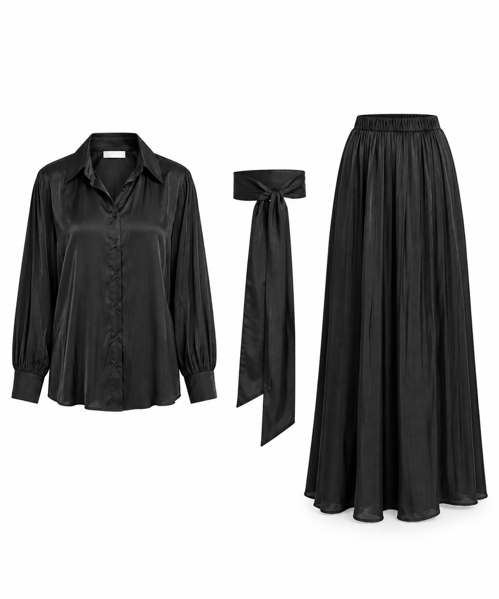 Conjunto Kahyra Satén Camisa y Falda
