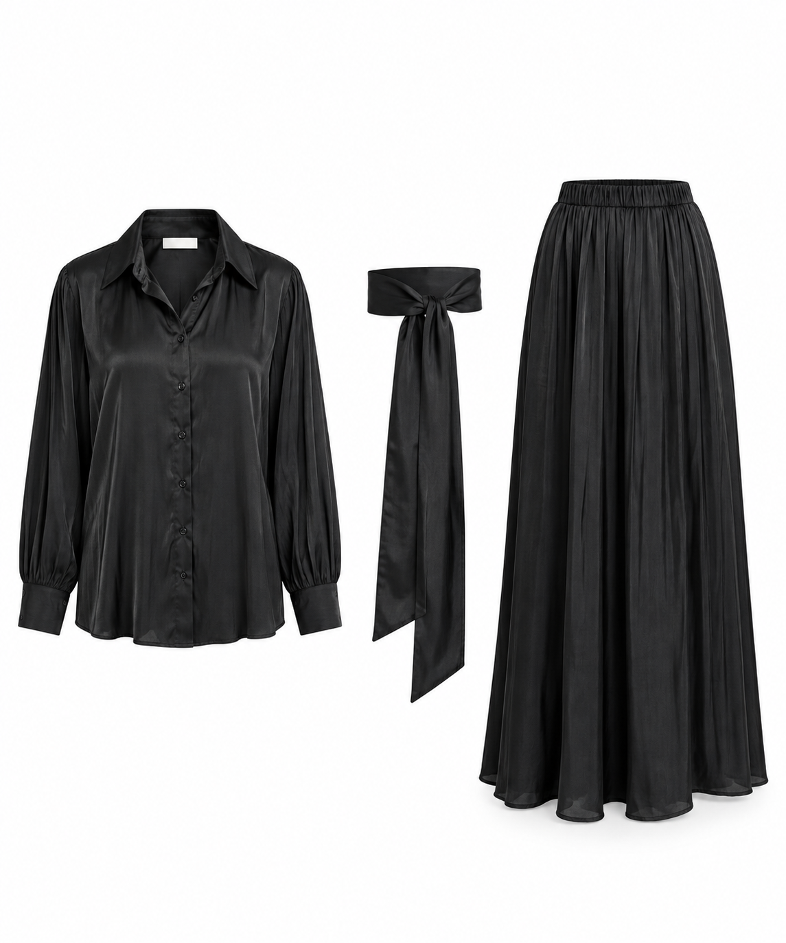 Conjunto Kahyra Satén Camisa y Falda