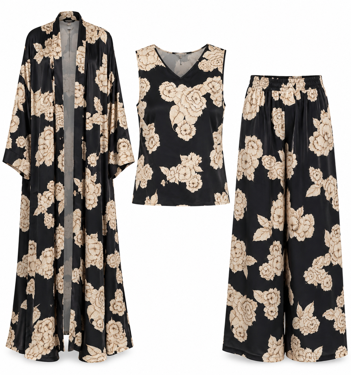 Conjunto Kahyra Tres Piezas Floral Satén