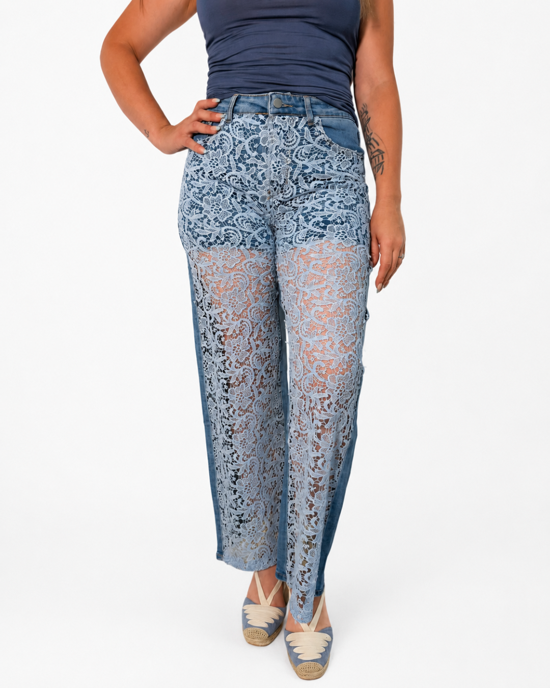 Vaquero Denim Encaje Azul