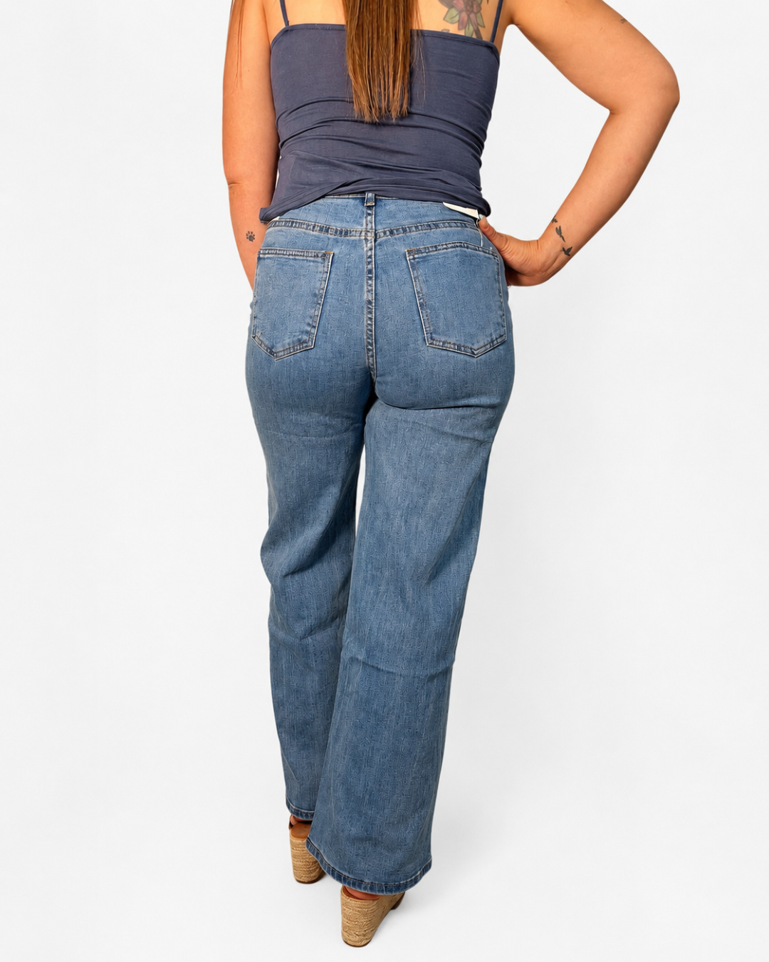 Vaquero Denim Encaje Azul