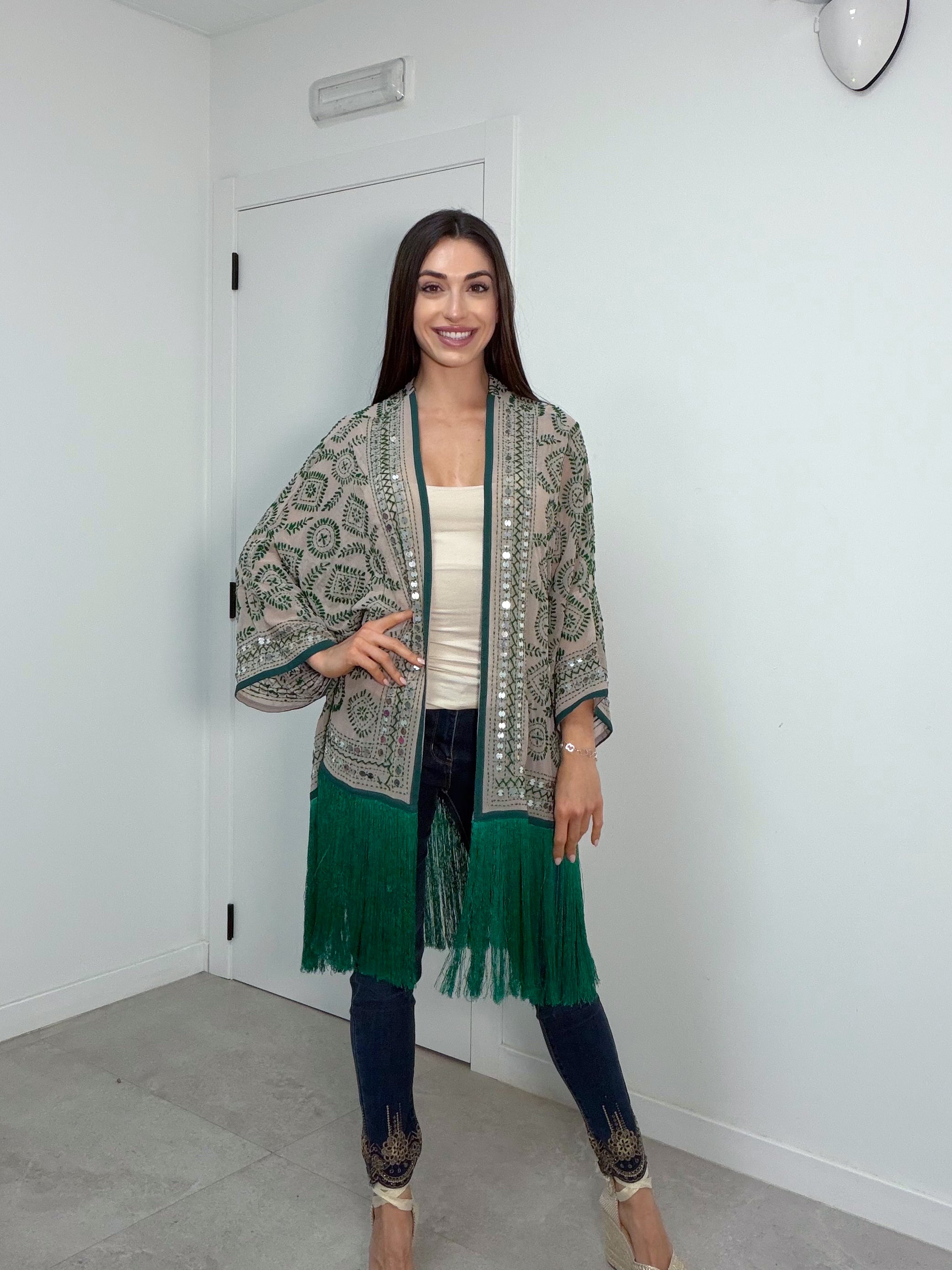Kimono flecos verde