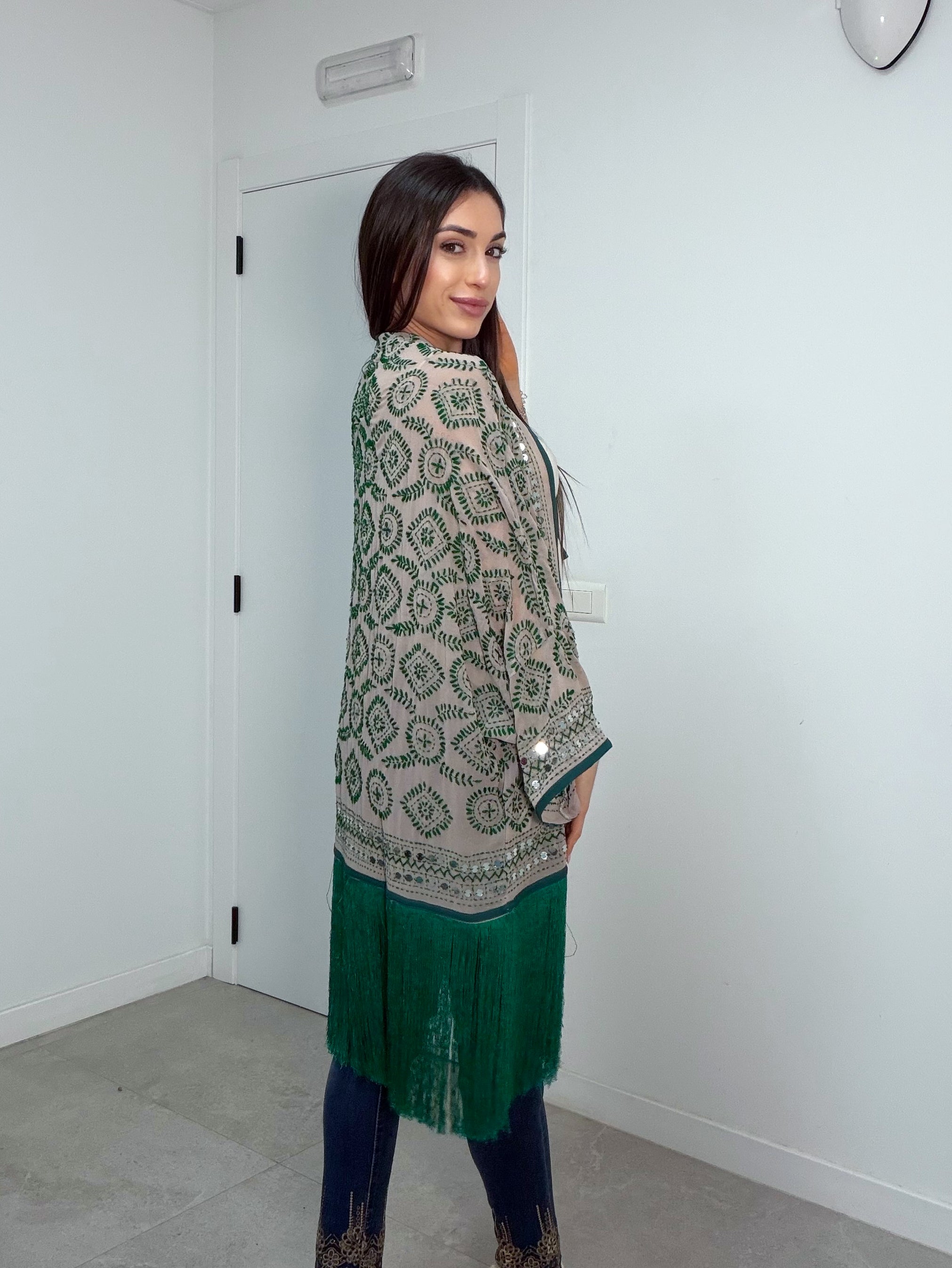 Kimono flecos verde