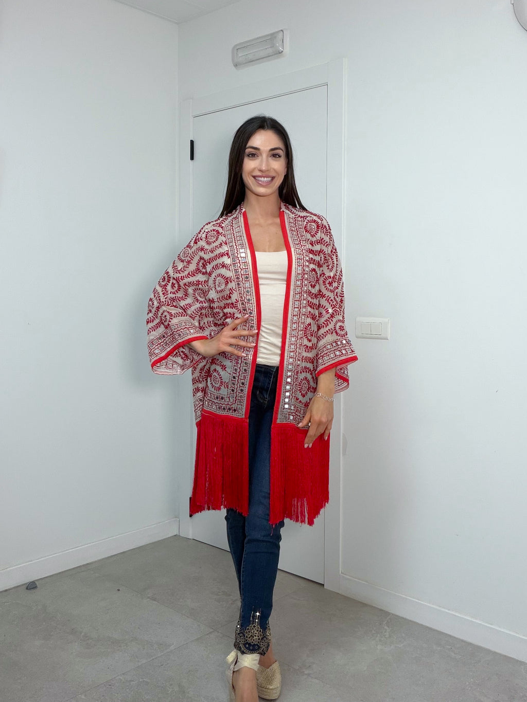 Kimono flecos rojo