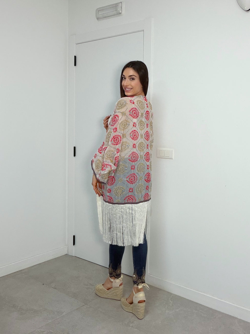 Kimono flecos rosa