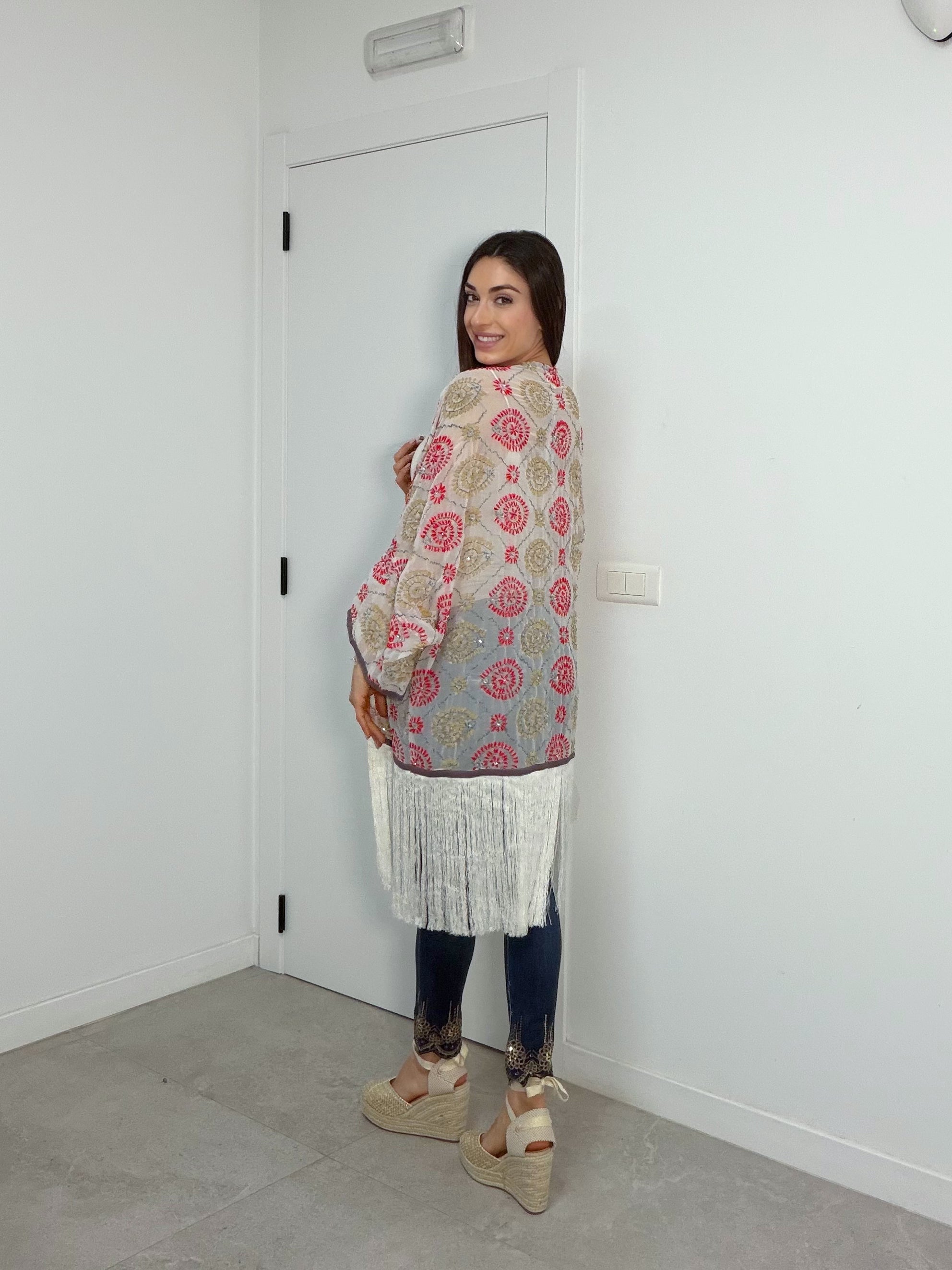 Kimono flecos rosa