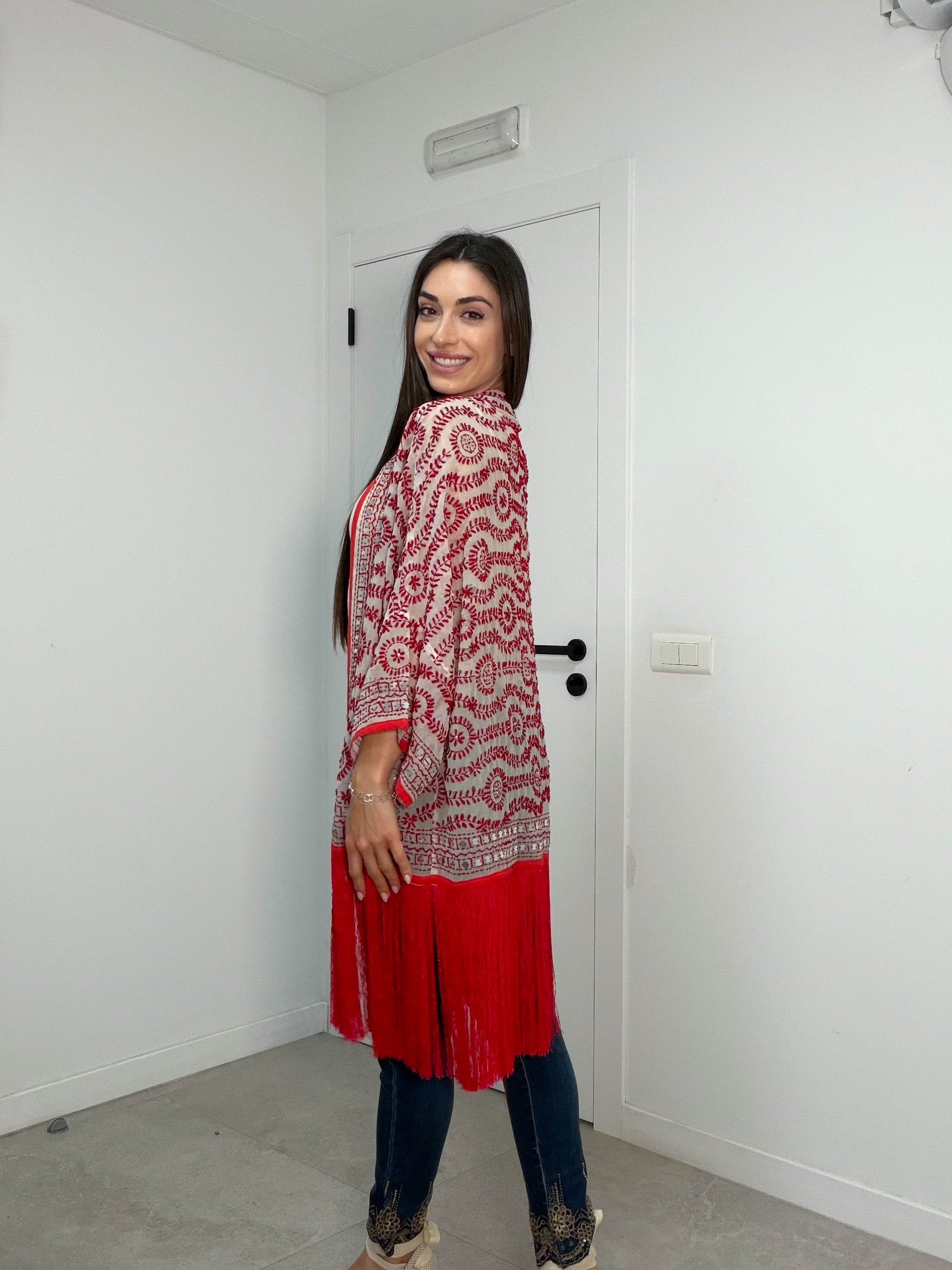 Kimono flecos rojo