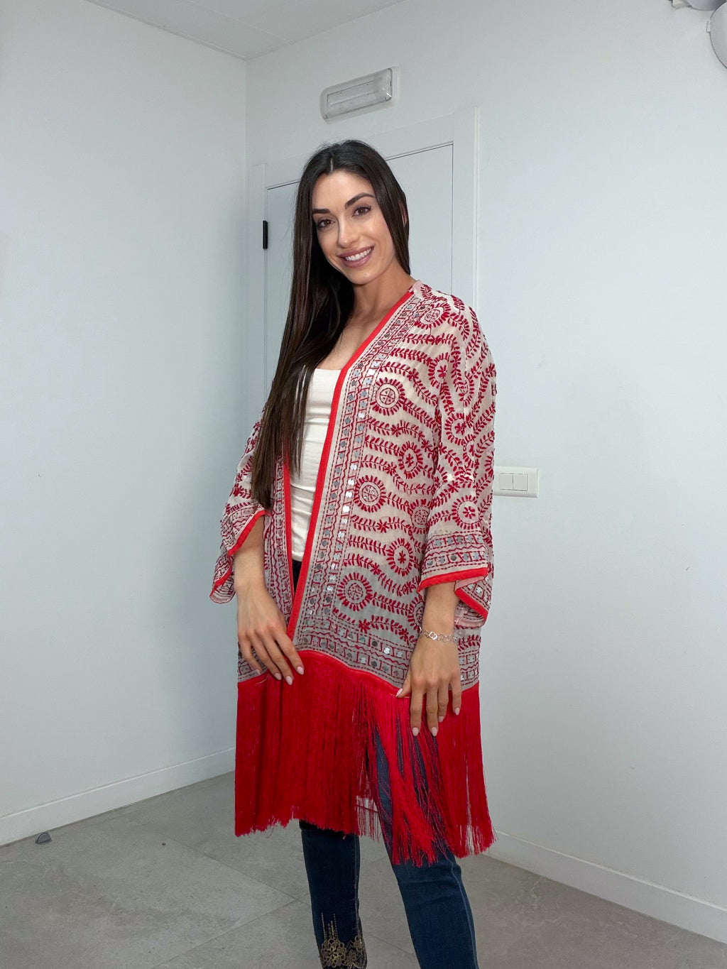 Kimono flecos rojo