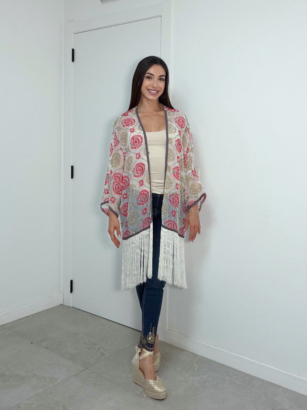 Kimono flecos rosa
