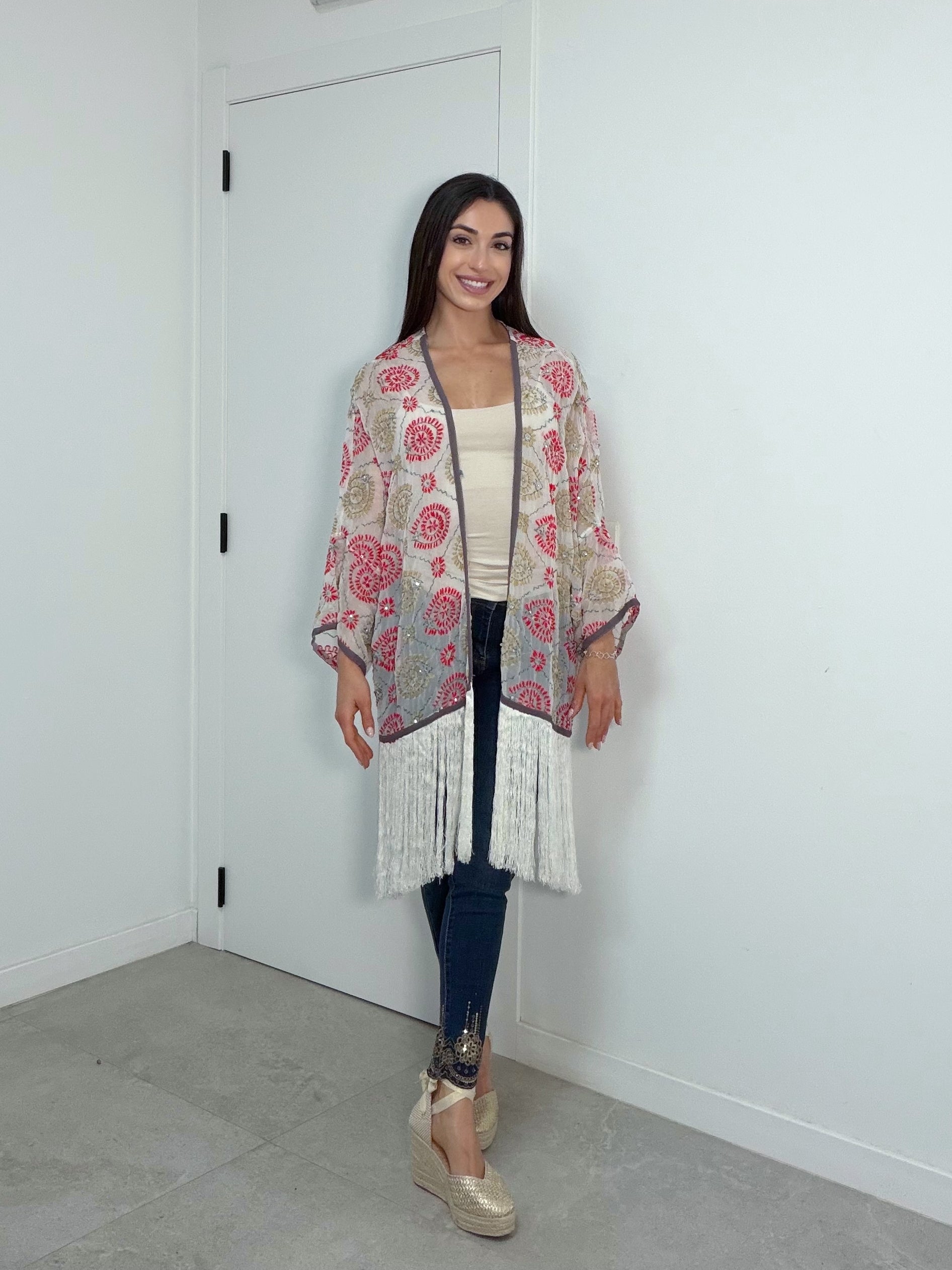 Kimono flecos rosa