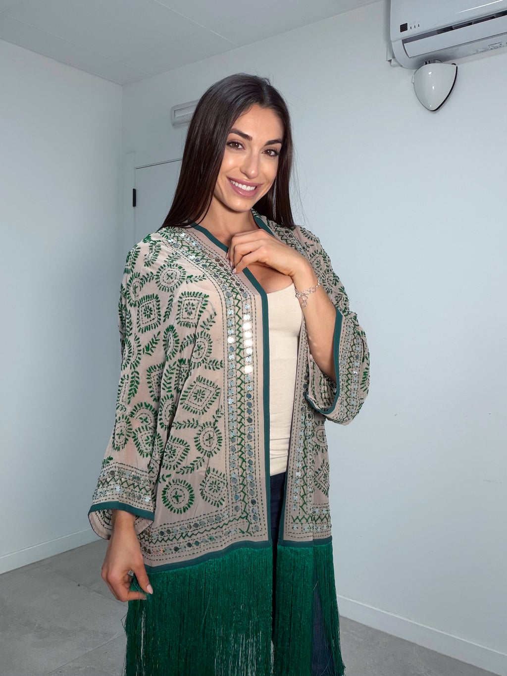 Kimono flecos verde