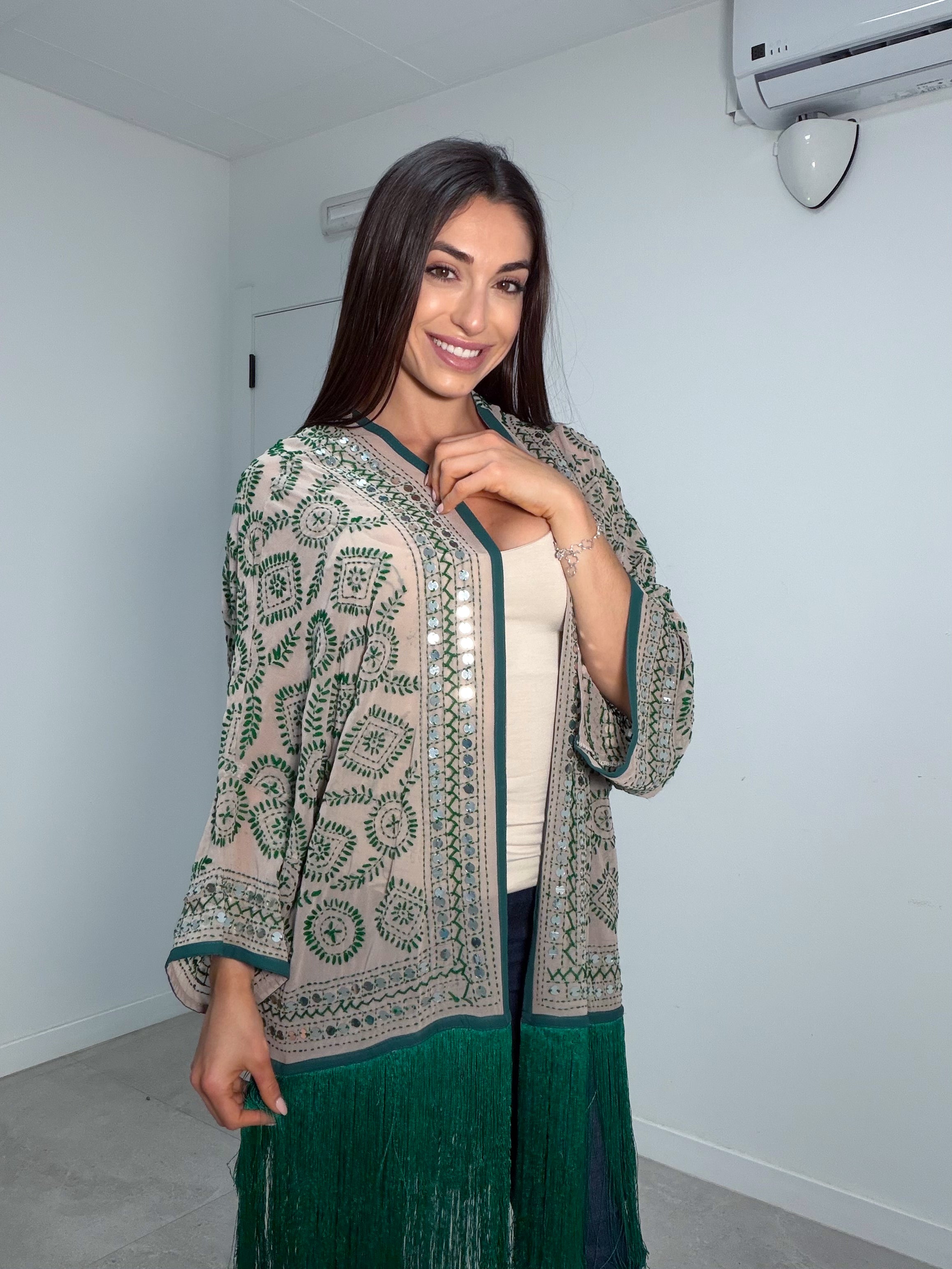 Kimono flecos verde