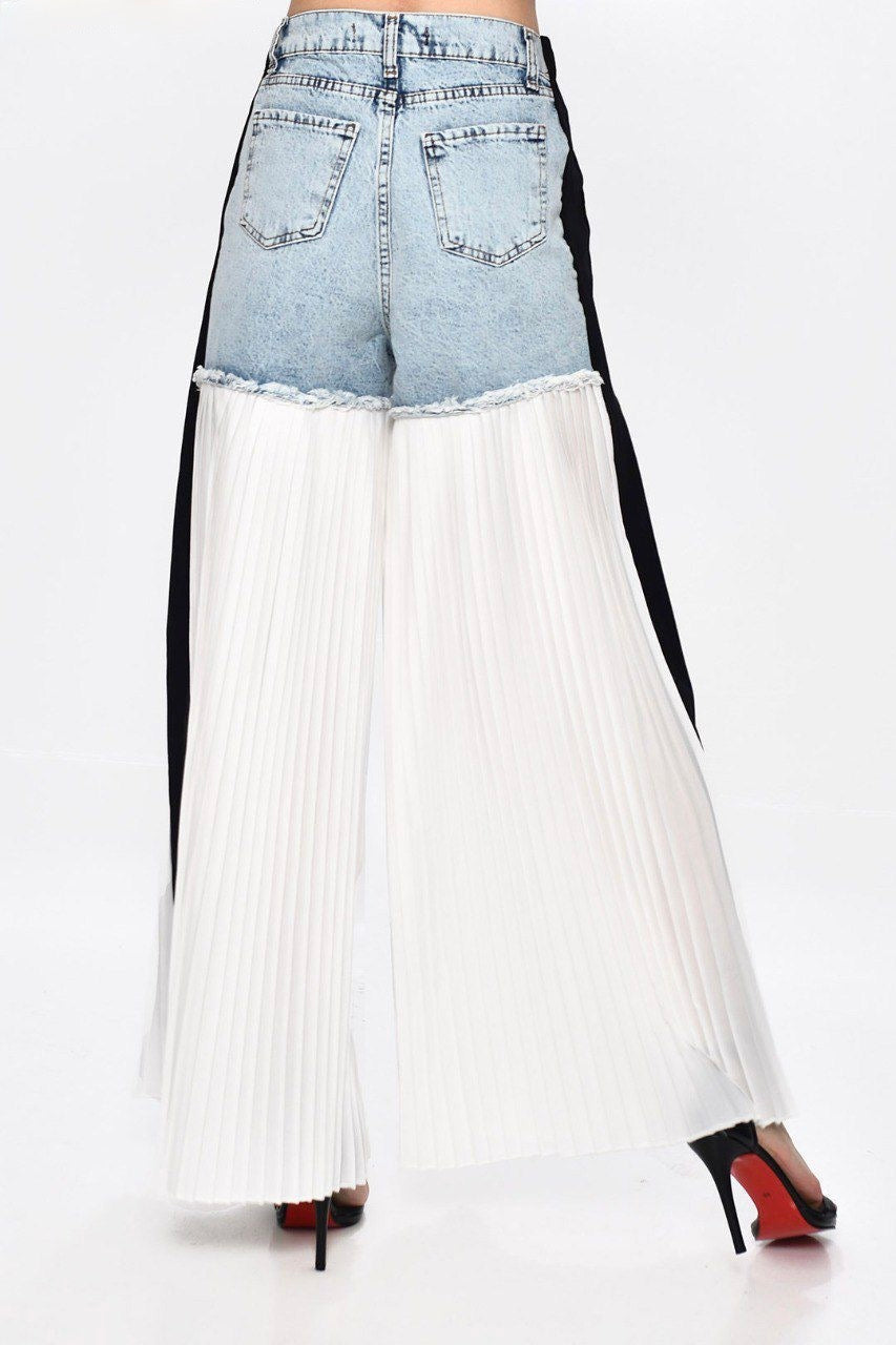 Pantalón dos texturas palazzo