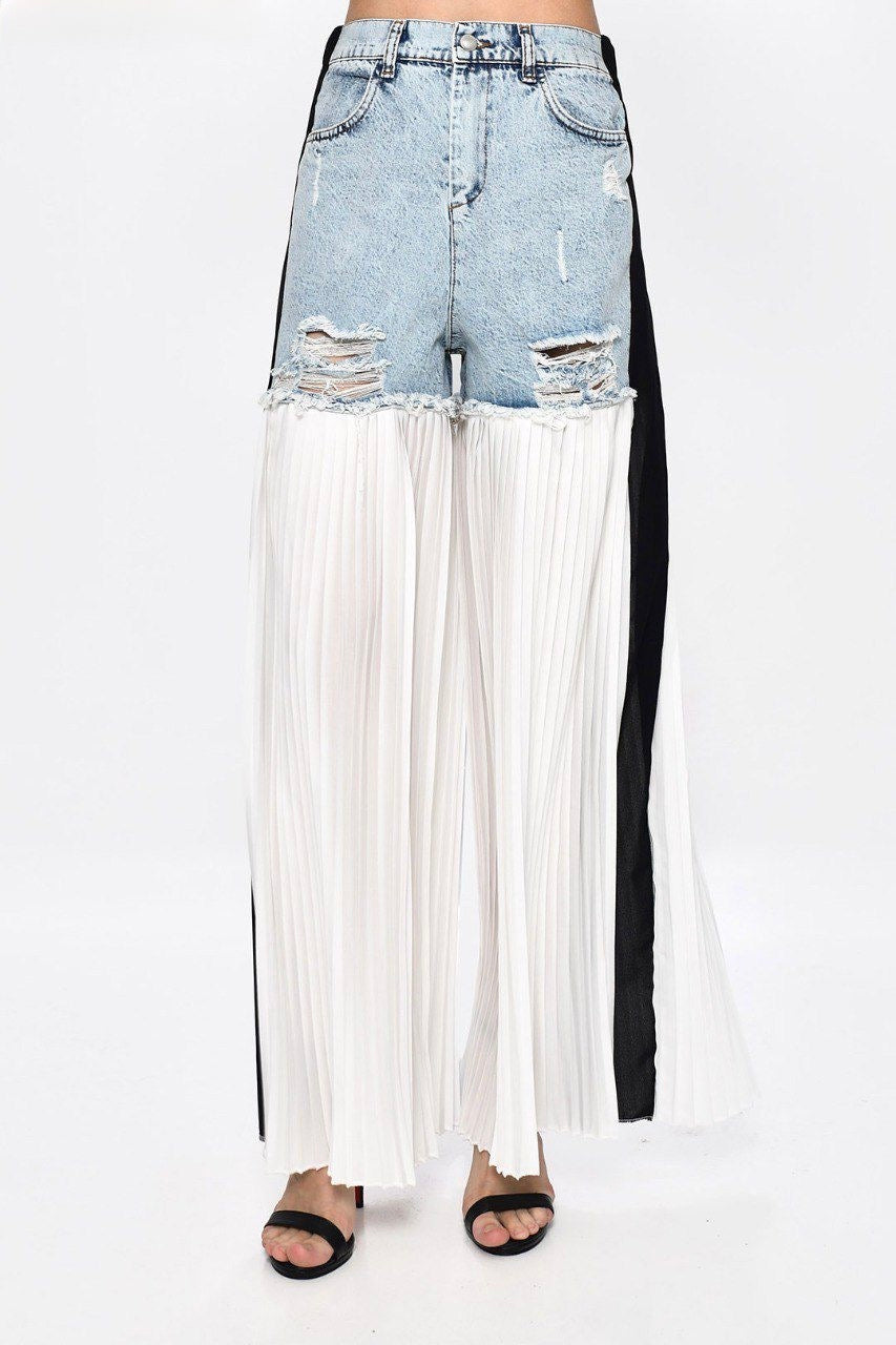 Pantalón dos texturas palazzo