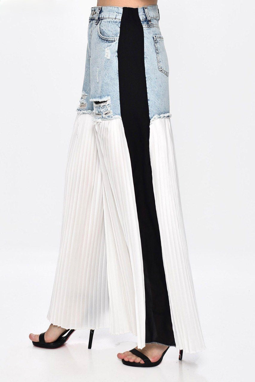 Pantalón dos texturas palazzo