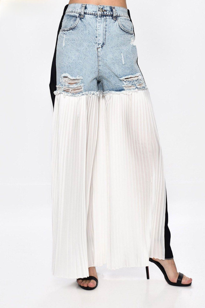 Pantalón dos texturas palazzo