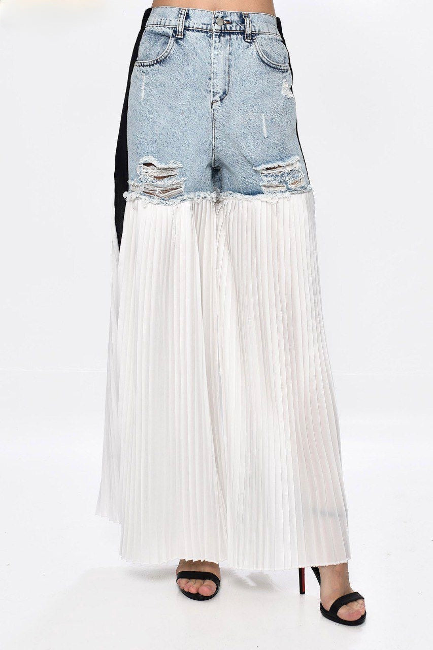 Pantalón dos texturas palazzo