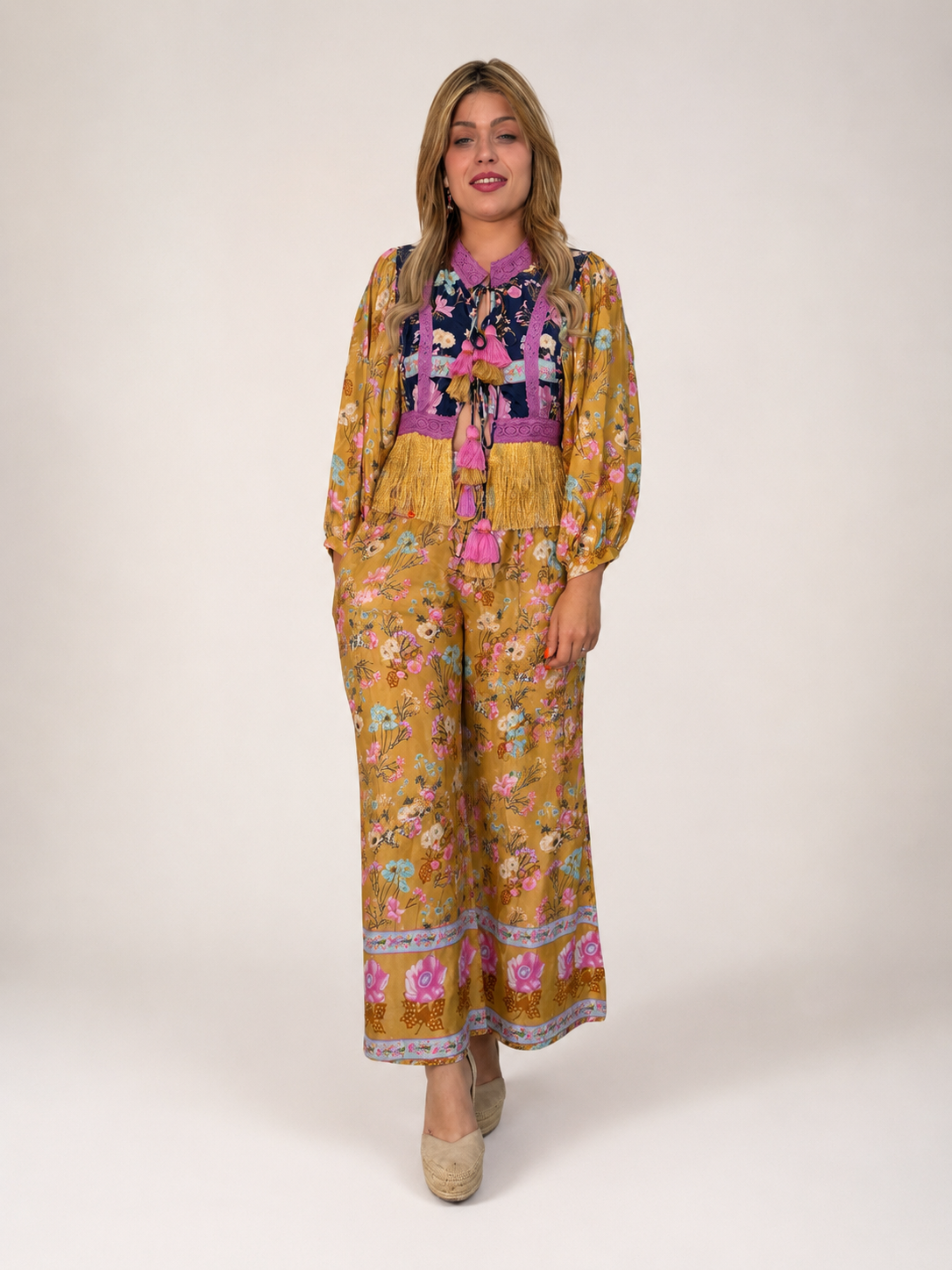 Pantalón estampado palazzo flores