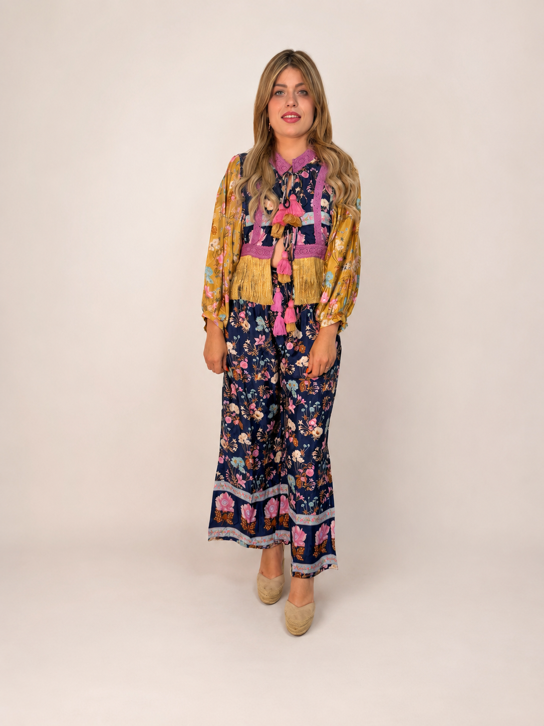 Pantalón estampado palazzo flores