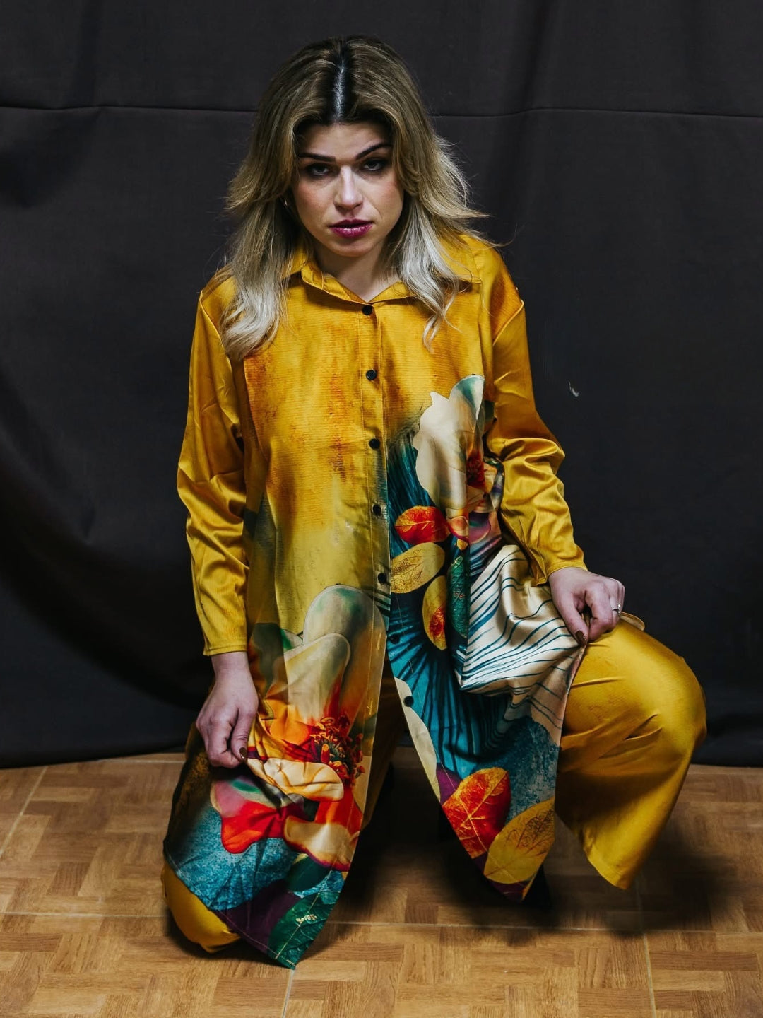 Conjunto seda estampado