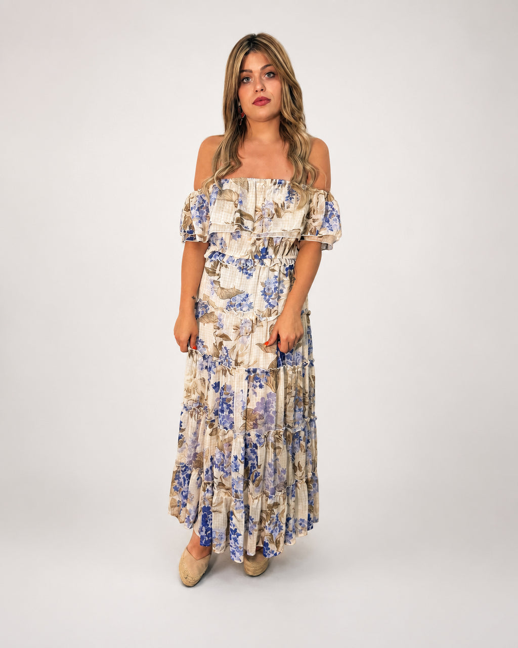 Vestido flores en crudo largo